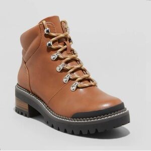 Kira Lace-Up Memory Foam Hiker Boots Universal Thread Cognac Size 8.5